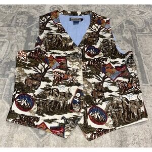 Vintage Ruff Hewn Vest Sz Medium Safari Zoo Wild Animal Womens Toile